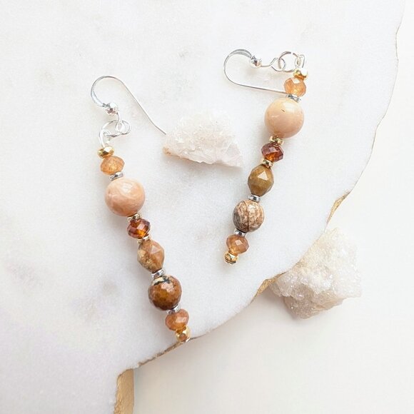 Sterling Silver Autumn Gemstone Handmade Drop Earrings - Picture 1 of 10